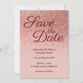 Blush en Roos Gold Ombre Glitter Save the Date Kaart (Voorkant)