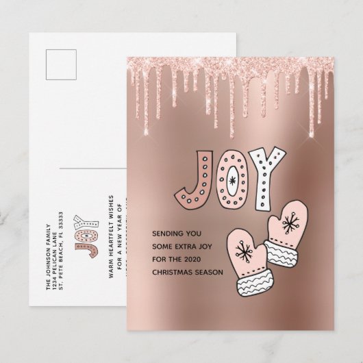 Blush en Roos Gold Sending Joy voor Kerstmis 2020 Feestdagenkaart (Voorkant / Achterkant)