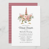 Blush en Roos Gold Unicorn Virtual Baby shower Kaart (Voorkant / Achterkant)