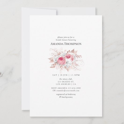 Blush en Roos Goud Bloemen en Kant Vrijgezellenfee Kaart (Voorkant)