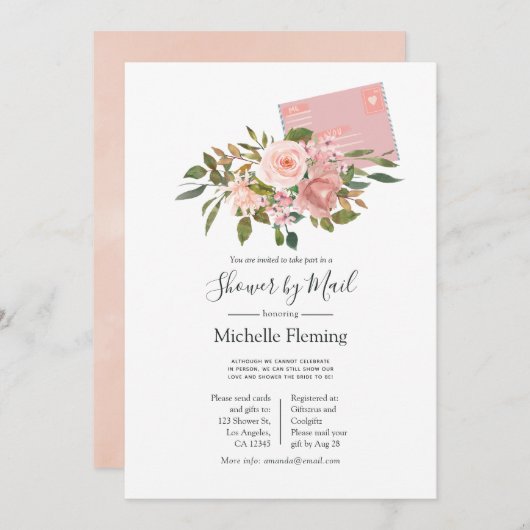 Blush en Roos Gouden Flora Baby of Vrijgezellenfee Kaart (Voorkant / Achterkant)