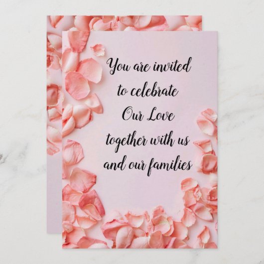 Blush en Roos Petals Invitation Kaart (Voorkant / Achterkant)