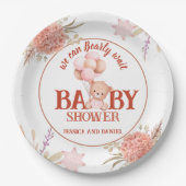 Blush en roze Beer Baby shower 9" Papieren Bordje (Voorkant)