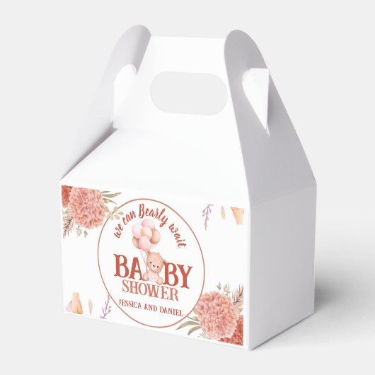 Blush en roze Beer Baby shower Bedankdoosjes (Achterkant)