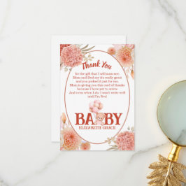 Blush en roze Beer Baby shower Bedankkaart