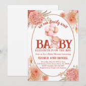 Blush en roze Beer Baby shower Kaart (Voorkant / Achterkant)