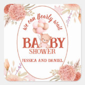 Blush en roze Beer Baby shower Vierkante Sticker (Voorkant)