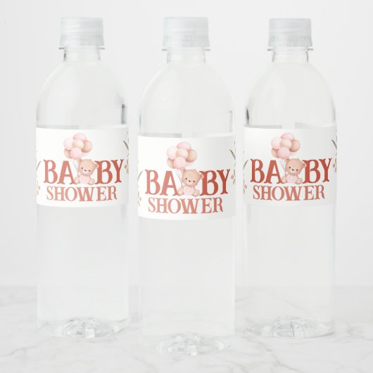 Blush en roze Beer Baby shower Waterfles Etiket (Flessen)