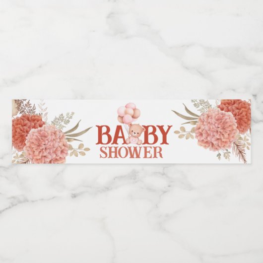 Blush en roze Beer Baby shower Waterfles Etiket (Enkel label)