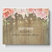 Blush en Roze Bloemen Rustieke String Lights Hout Gastenboek (Voorkant)