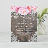 Blush en roze bloemenstring lichten rustiek kaart (Staand voorkant)