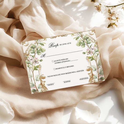 Blush en roze bloementuin bruiloft maaltijd keuze RSVP kaartje