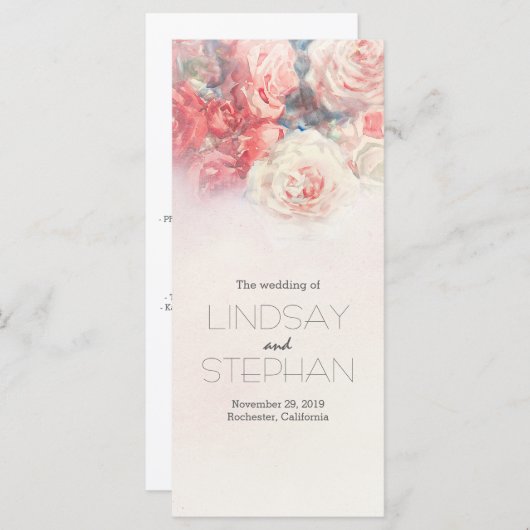 Blush en Roze Rozen Waterverf Trouwprogramma Programmakaart (Voorkant / Achterkant)