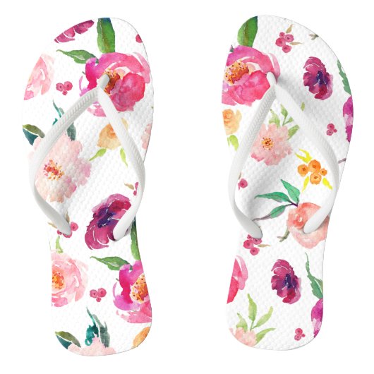 Blush en roze Waterverf Pioenenpatronen Teenslippers (Voetbed)