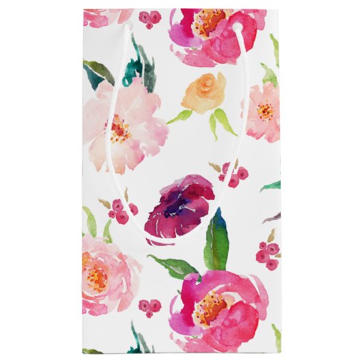 Blush en Roze Waterverf Pioenenpatrooncadeautas Klein Cadeauzakje (Achterkant)