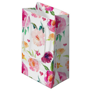 Blush en Roze Waterverf Pioenenpatrooncadeautas Klein Cadeauzakje