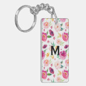 Blush en roze Waterverf pioenrozen Patroon Monogra Sleutelhanger (Voorkant Links)