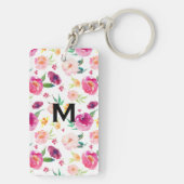 Blush en roze Waterverf pioenrozen Patroon Monogra Sleutelhanger (achterkant)