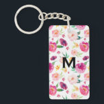 Blush en roze Waterverf pioenrozen Patroon Monogra Sleutelhanger<br><div class="desc">Een vrouwelijke en elegante waterverf sleutelhanger met roze,  paarse en roze pioenrozen. Dit bloemmotief is verkrijgbaar in verschillende producten.</div>