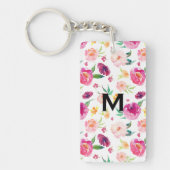 Blush en roze Waterverf pioenrozen Patroon Monogra Sleutelhanger (Voorkant)