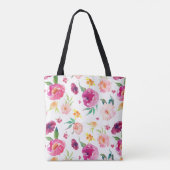 Blush en roze Waterverf pioenrozen Patroon Monogra Tote Bag (Achterkant)