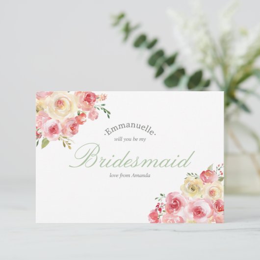 Blush en Sage Bloemen Bruiloft Wees mijn bruidsmei Kaart (Staand voorkant)