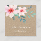 Blush en Sage Floral Kraft Vierkante Visitekaartje (Voorkant)
