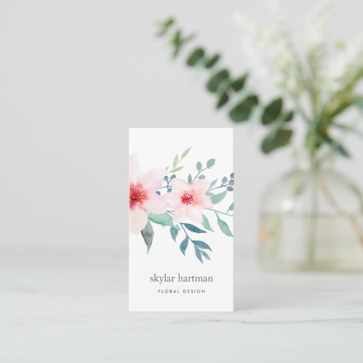 Blush en Sage Floral | Verticaal Visitekaartje (Staand voorkant)