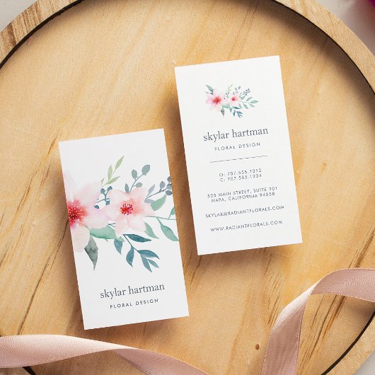 Blush en Sage Floral | Verticaal Visitekaartje