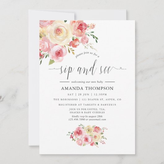 Blush en Sage Green Floral Sip en See Kaart (Voorkant)