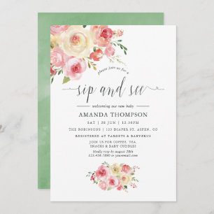 Blush en Sage Green Floral Sip en See Kaart