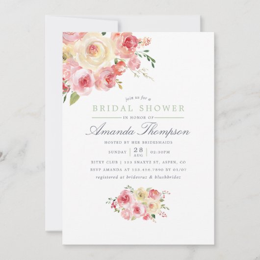 Blush en Sage Green Floral Vrijgezellenfeest Kaart (Voorkant)