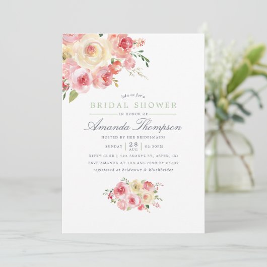 Blush en Sage Green Floral Vrijgezellenfeest Kaart (Staand voorkant)
