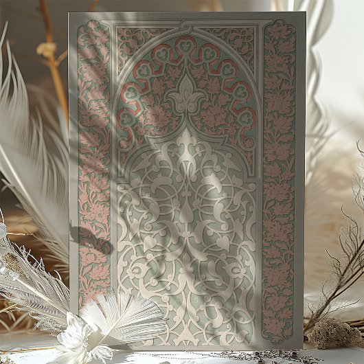 Blush en Sage Islamitisch Kant Bruiloft Uitnodigin Kaart