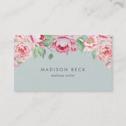 Blush en Sage Waterverf Peony Visitekaartje (Voorkant)