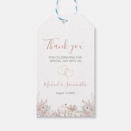 Blush en Sage Wilde Bloemen Lente Bruiloft Cadeaulabel (Voorkant)