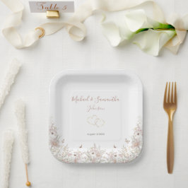 Blush en Sage Wilde Bloemen Lente Bruiloft Papieren Bordje