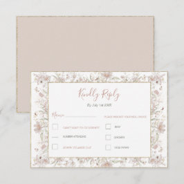 Blush en Sage Wilde Bloemen Lente Bruiloft RSVP Kaartje