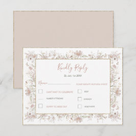 Blush en Sage Wilde Bloemen Lente Bruiloft RSVP Kaartje