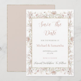 Blush en Sage Wilde Bloemen Lente Bruiloft Save The Date