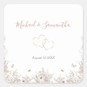 Blush en Sage Wilde Bloemen Lente Bruiloft Vierkante Sticker (Voorkant)