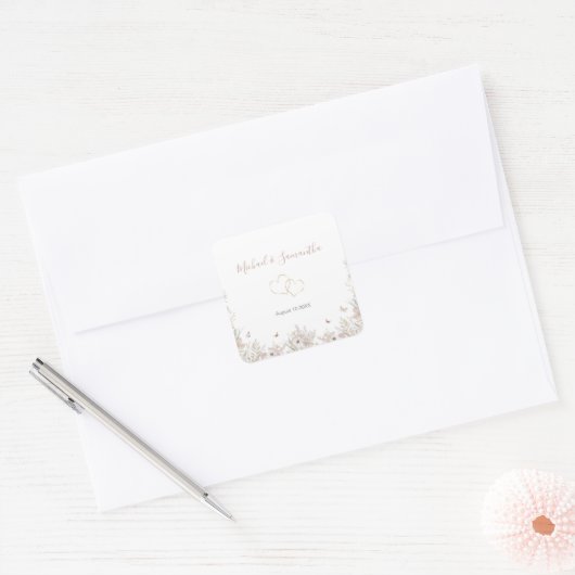 Blush en Sage Wilde Bloemen Lente Bruiloft Vierkante Sticker (Envelop)