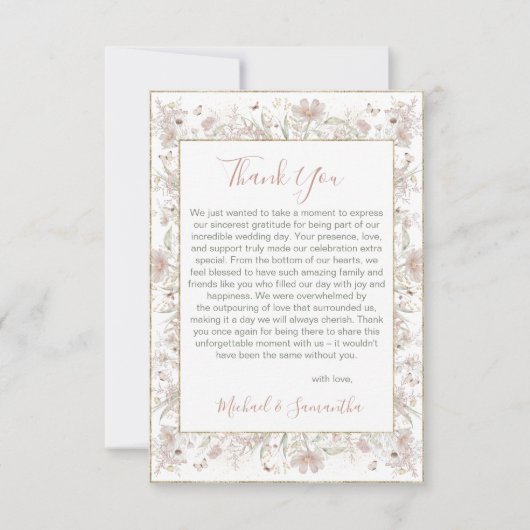 Blush en Sage Wildflower Spring Wedding Bedankkaart (Voorkant)
