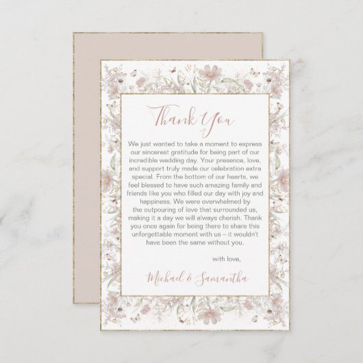 Blush en Sage Wildflower Spring Wedding Bedankkaart (Voorkant / Achterkant)