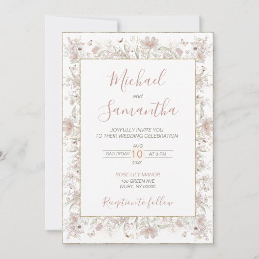Blush en Sage Wildflower Spring Wedding Kaart (Voorkant)