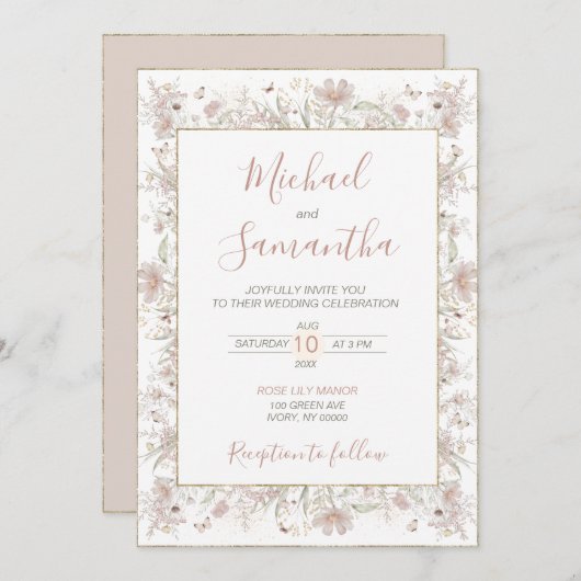 Blush en Sage Wildflower Spring Wedding Kaart (Voorkant / Achterkant)
