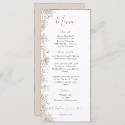 Blush en Sage Wildflower Spring Wedding Menu (Voorkant / Achterkant)