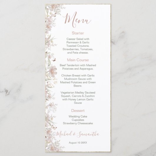 Blush en Sage Wildflower Spring Wedding Menu (Voorkant)