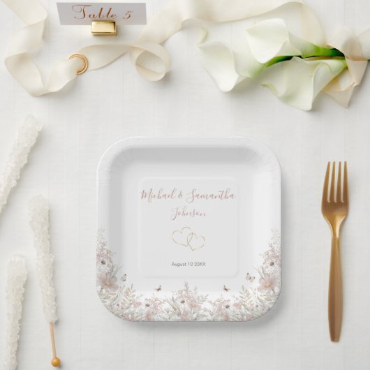 Blush en Sage Wildflower Spring Wedding Papieren Bordje (Huwelijk)