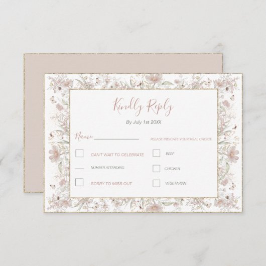 Blush en Sage Wildflower Spring Wedding RSVP Kaartje (Voorkant / Achterkant)